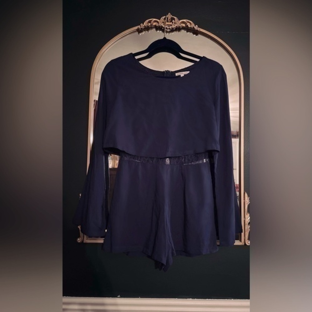 NWT Charlotte Russe navy blue long sleeve romper, size Small